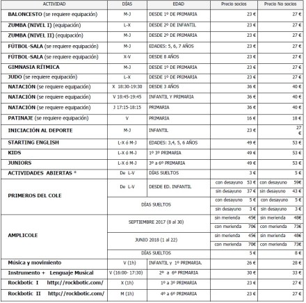 Extraescolares 2017-18
