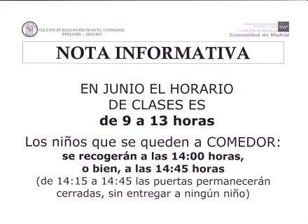 Horario de junio