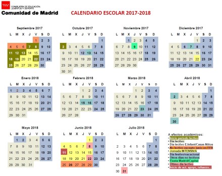 Calendario escolar 2017-18